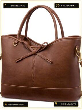 Vegan Leather Tote Satchel Shoulder Bag with Bow, Top Handle & Crossbody Strap